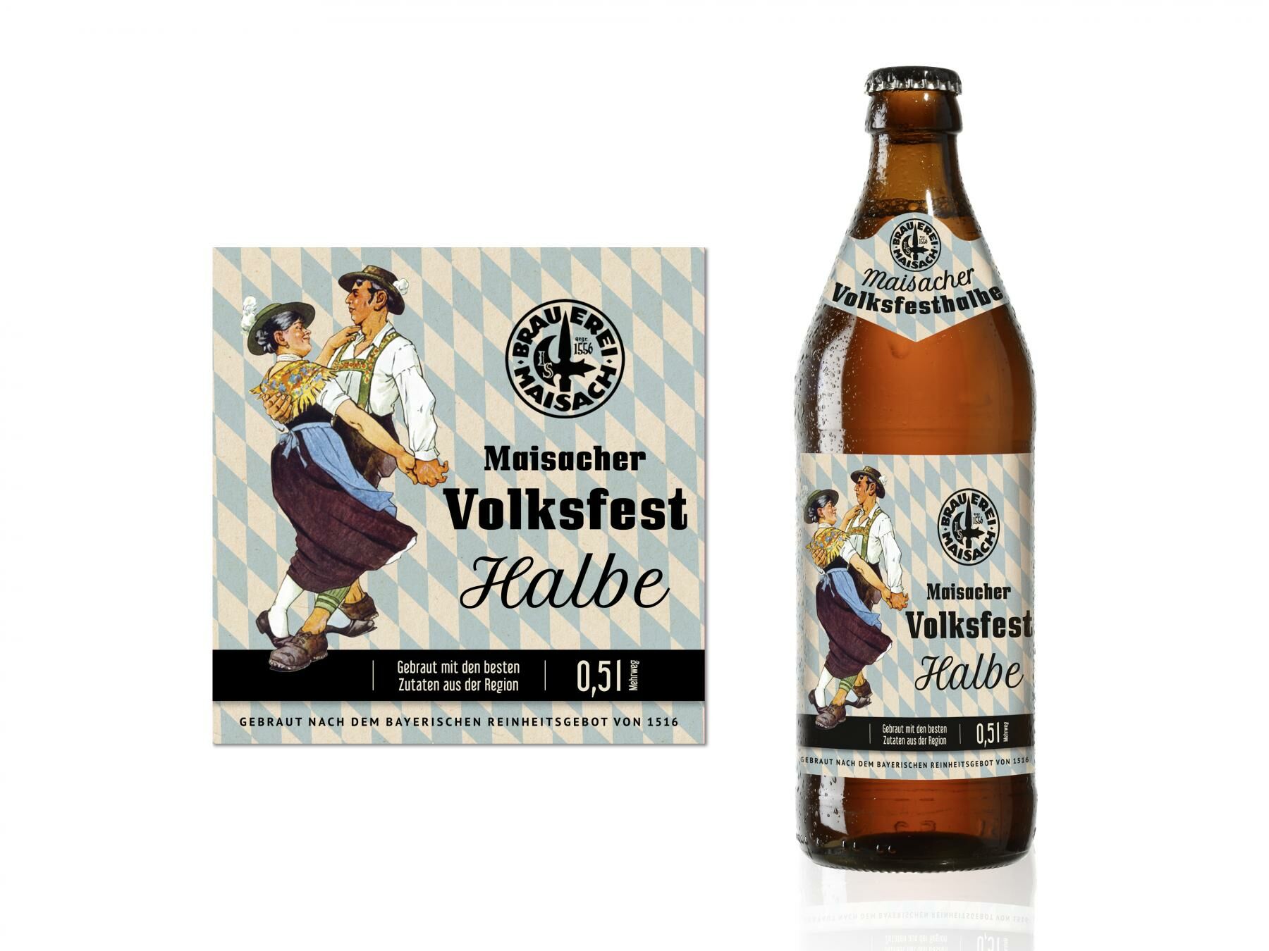 Maisacher Volksfest Halbe, Brauerei Maisach, Etikettengestaltung